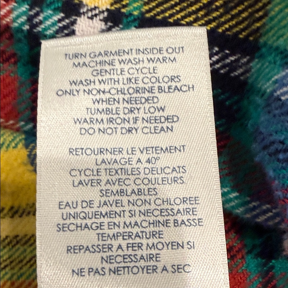 Chaps Plaid Flannel Shacket L Zip Up Cotton Jacket Yellow Green Blue EUC - Picture 9 of 9